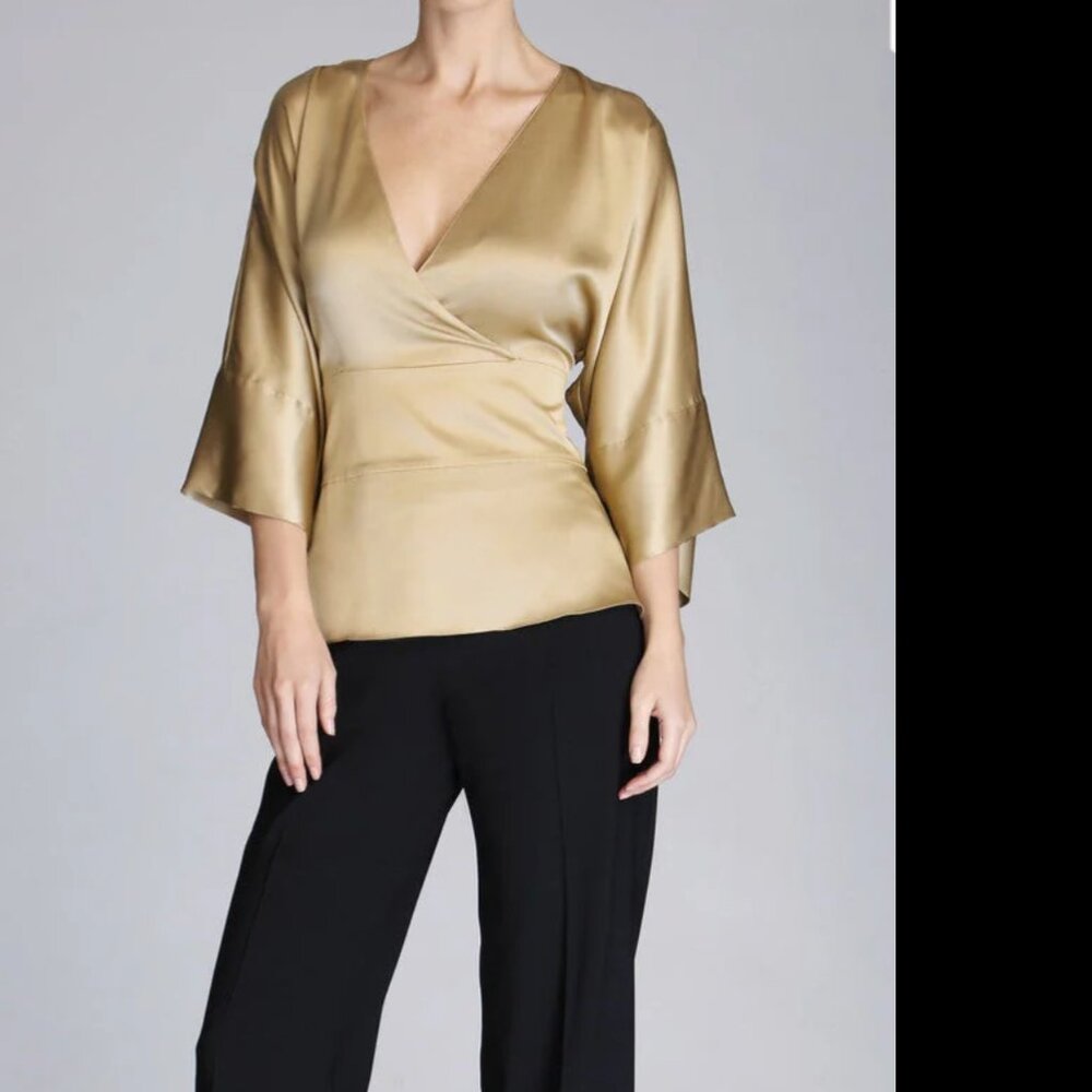 NWT Josie Natori 100% Silk Zaya Kimono Top Champagne Size 8
